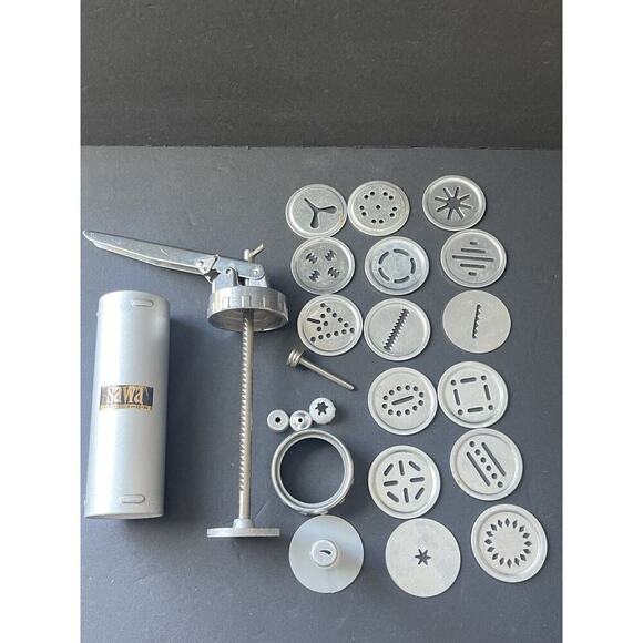 Vintage SAWA Lessebo Sweeden Metal Cookie Press Set Sweedish Holiday Christmas - Picture 1 of 4